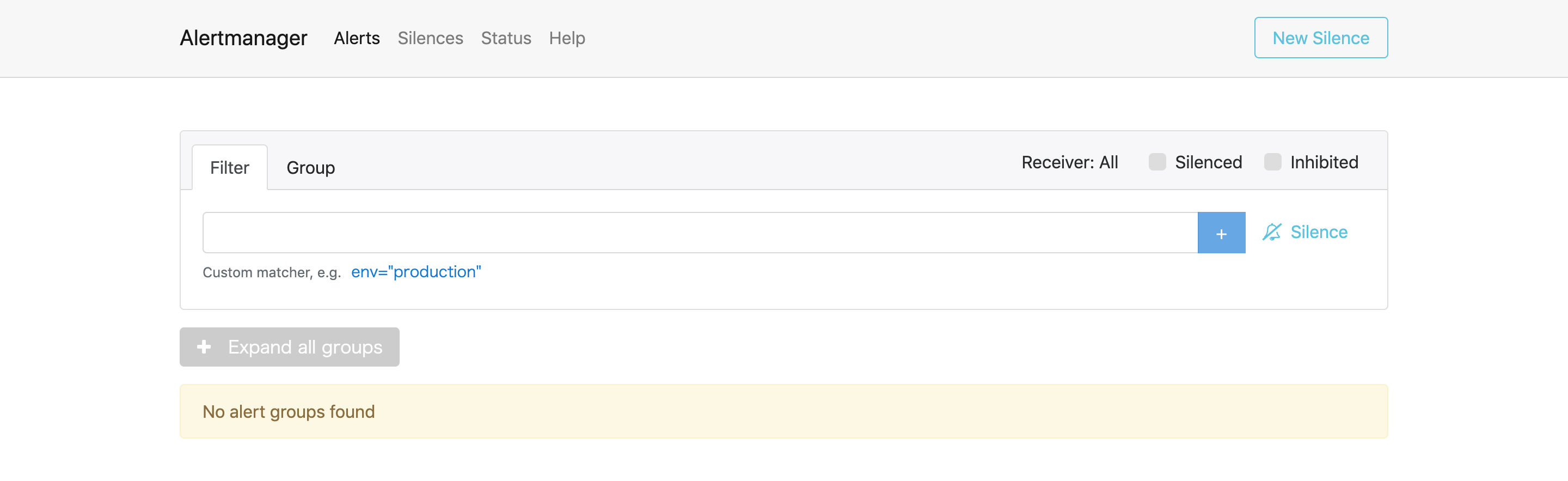 AlertmanagerのUI画面