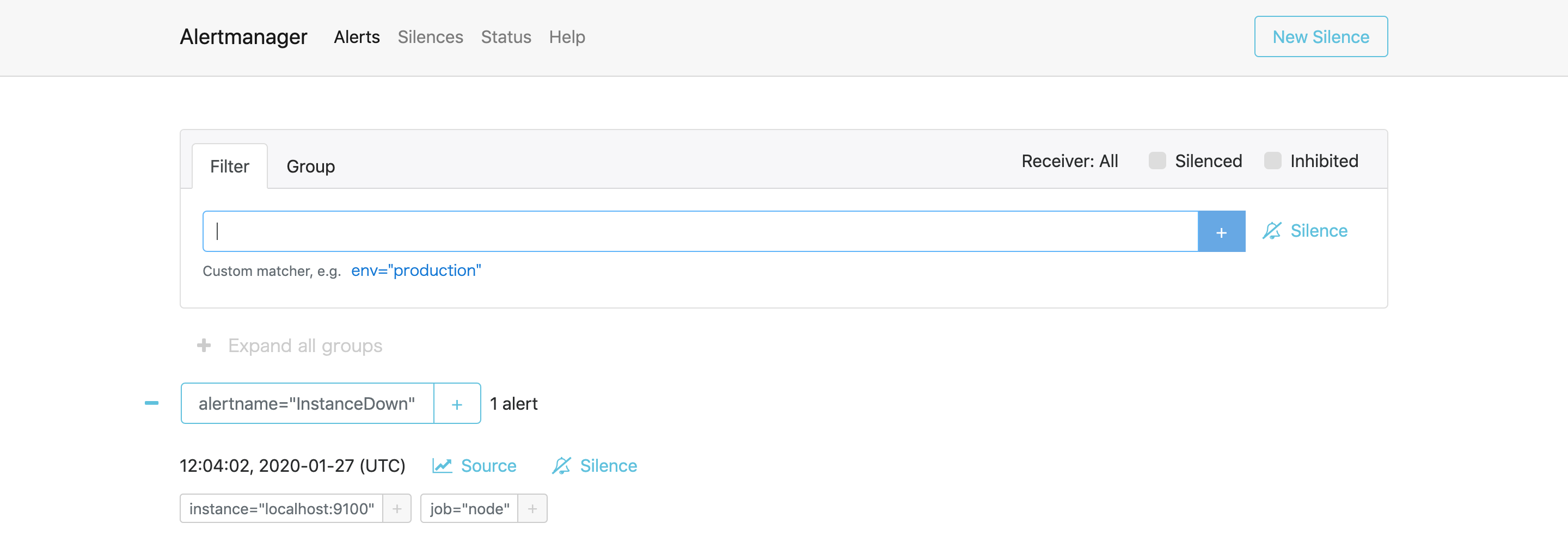 Alertmanagerの画面