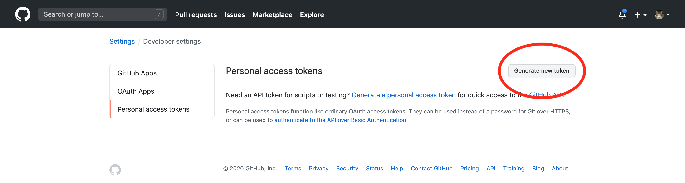 GitHubの設定画面