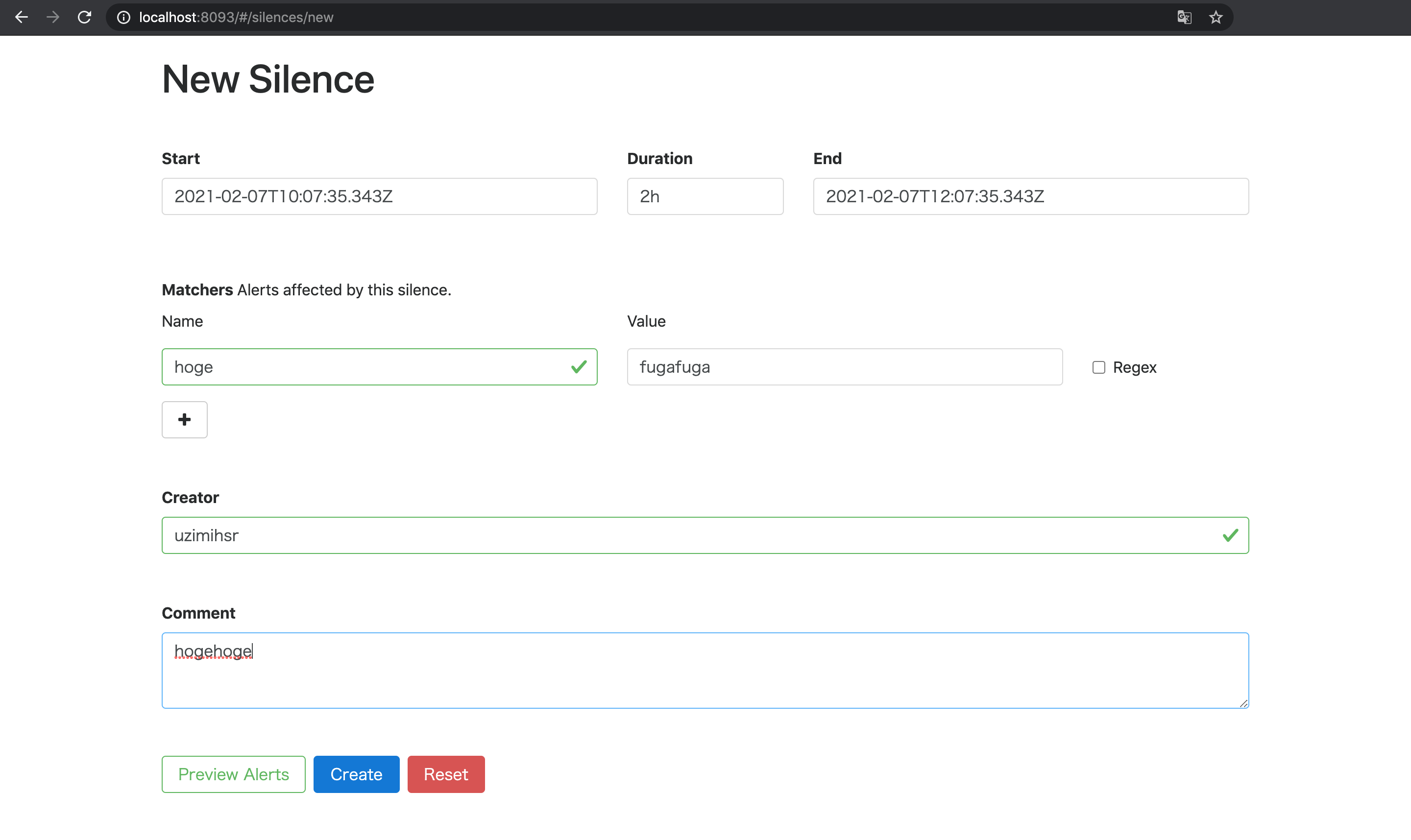 alertmanager-01で適当にSilenceを作成