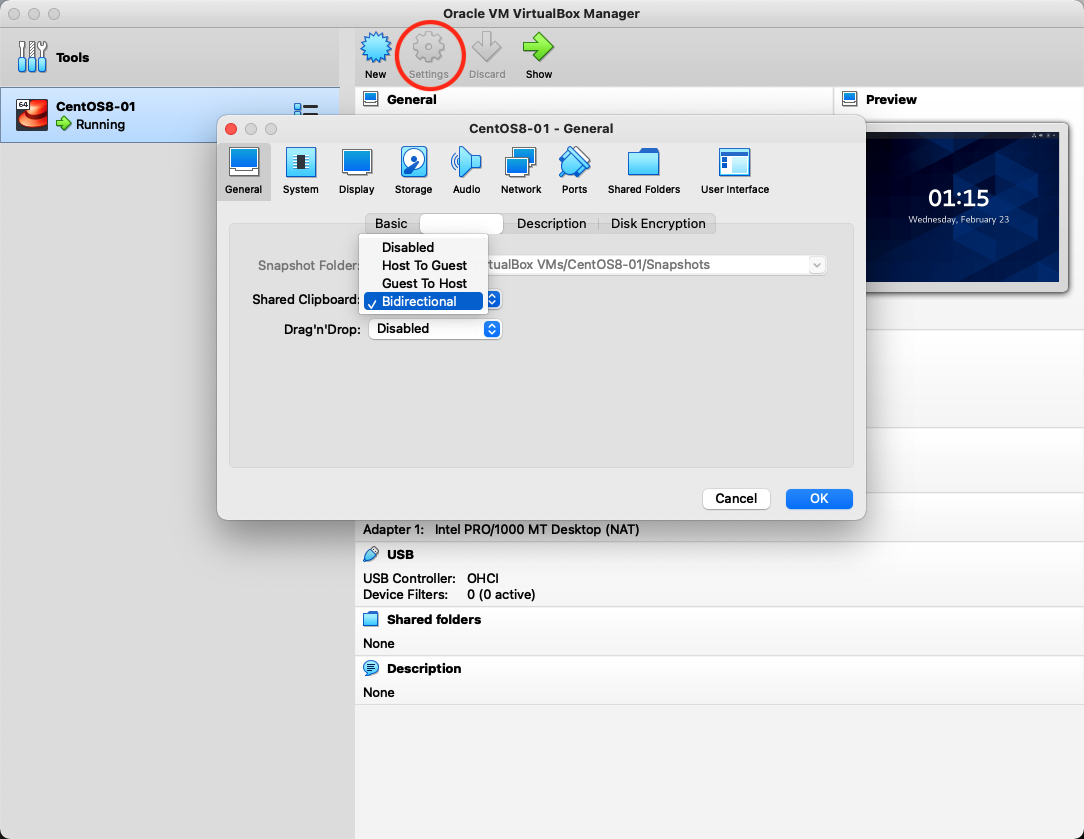 Enable shared clipboard