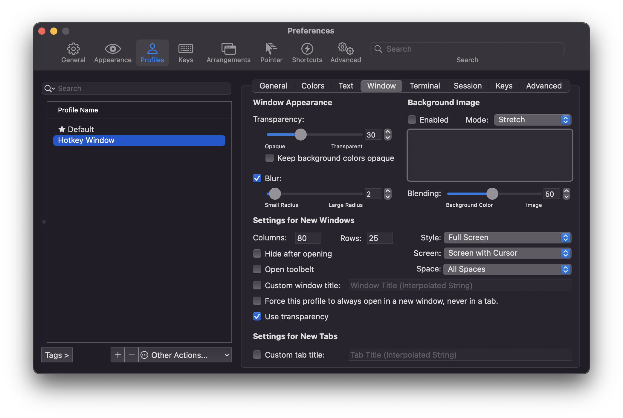 configure Style, Screen, Space