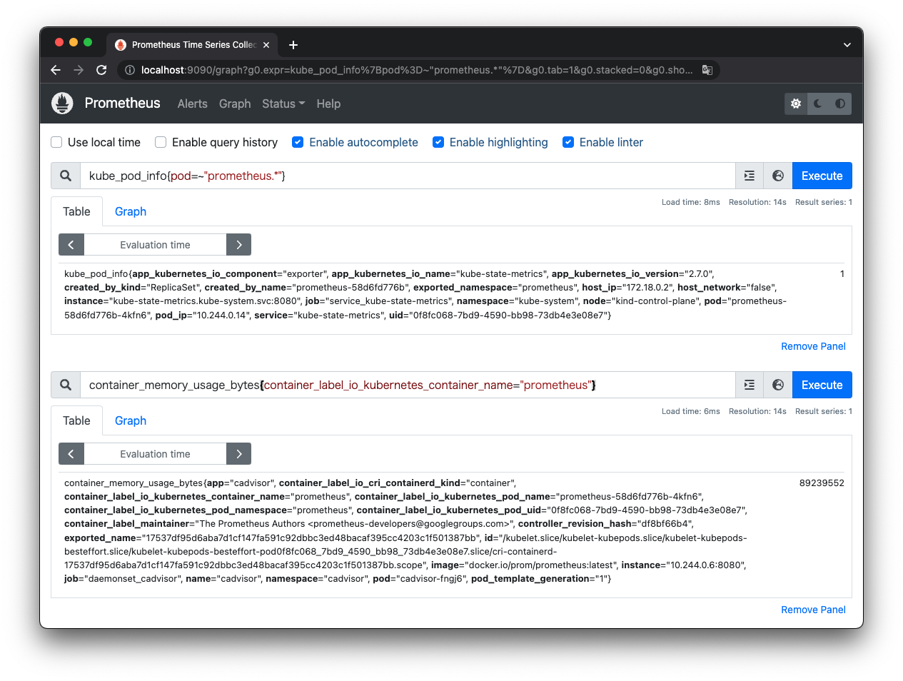 kube_pod_info(kube-state-metrics) and container_memory_usage_bytes(cAdvisor)